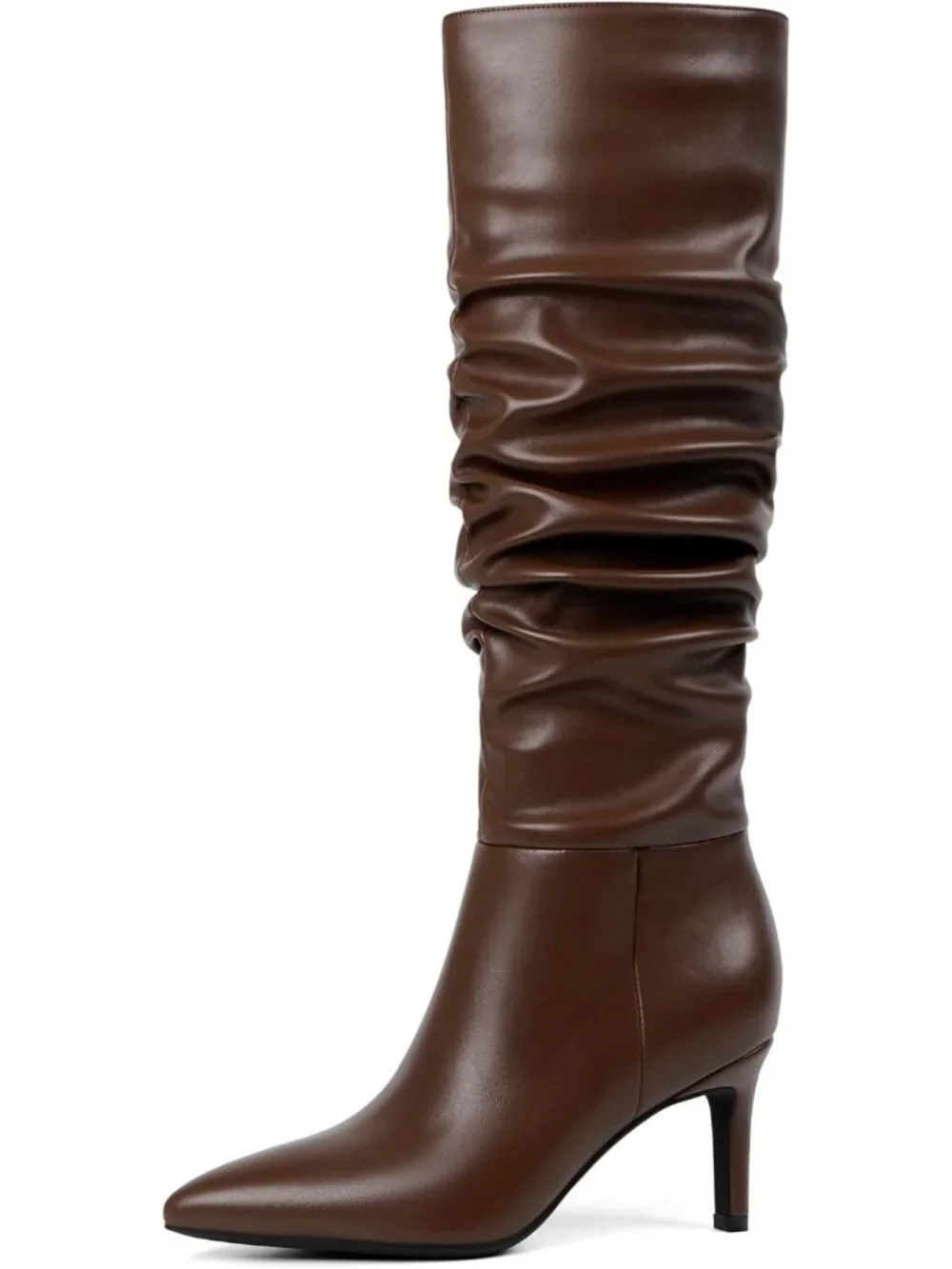 Women's Slouchy Brown Pointed Toe Faux Leather Stiletto Heel Over The Knee Boots